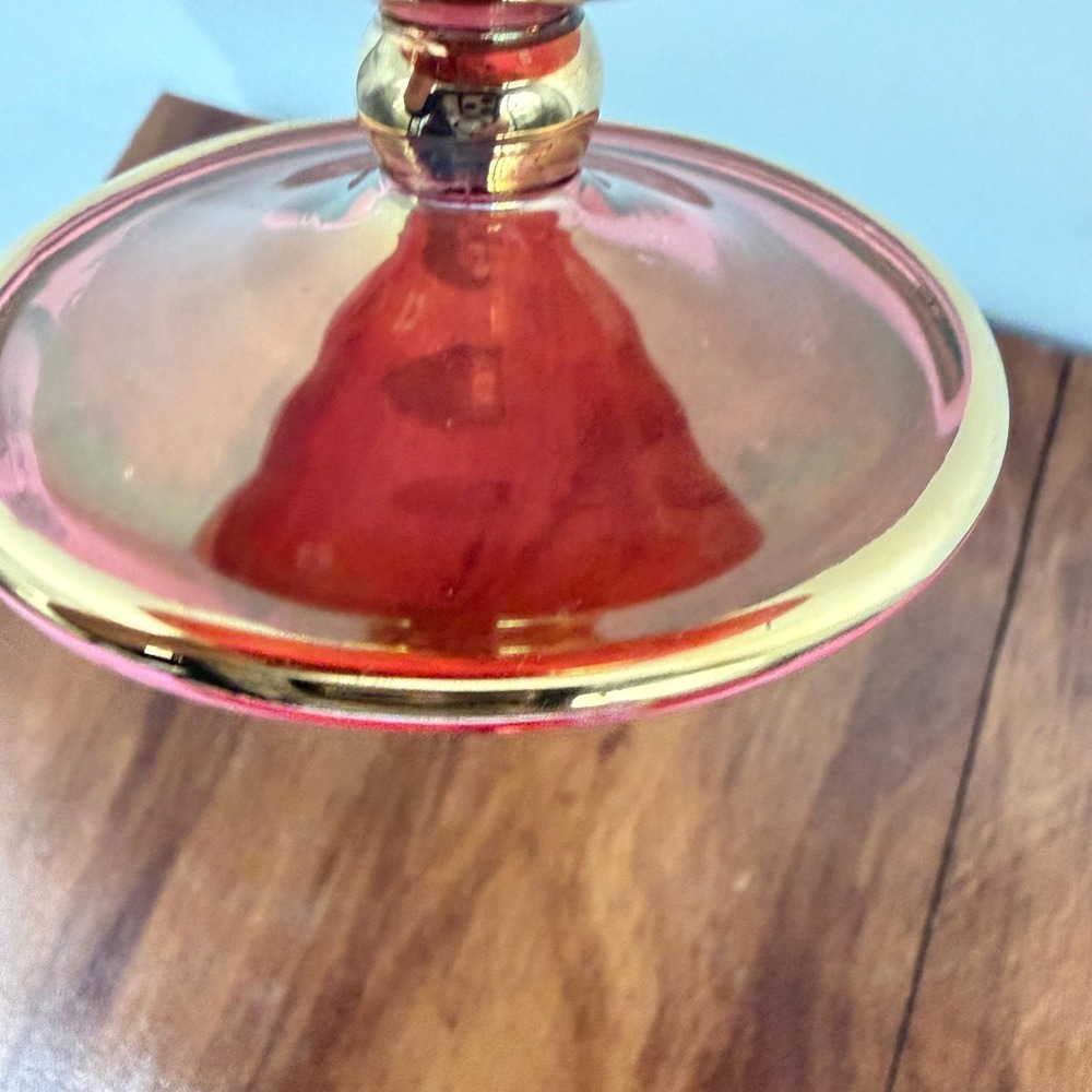 Hand Blown Egyptian Art Glass Perfume Bottle Cranberry Red Gold 12 Inch VTG 90s - Picture 5 of 13